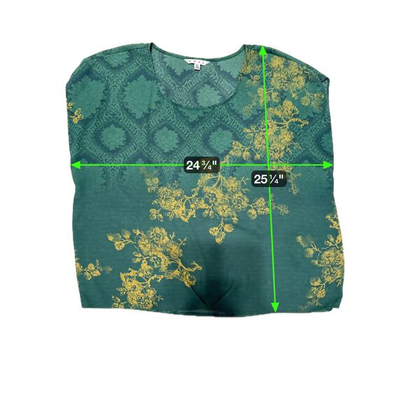 CAbi Green Yellow Baroque Floral Blouse Top XL Boho Boxy Pullover Style 597 - Picture 6 of 6